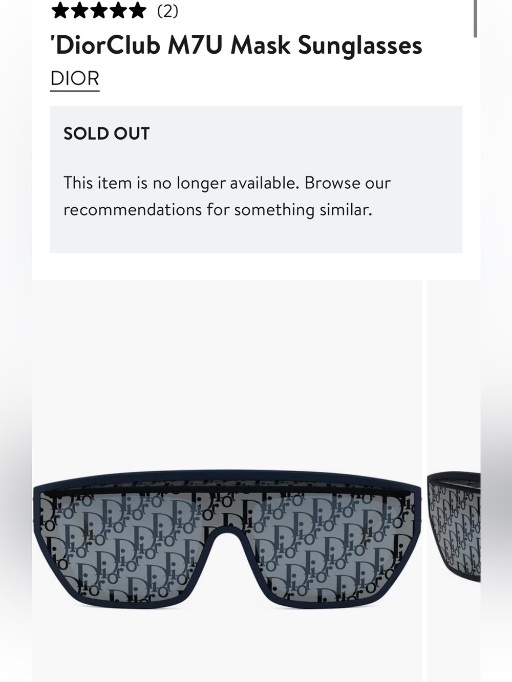 New DIOR  DiorClub M7U Mask Sunglasses